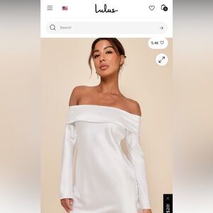 LIKE NEW Lulu's Luxurious Vision Satin Off the Shoulder White Mini Dress
